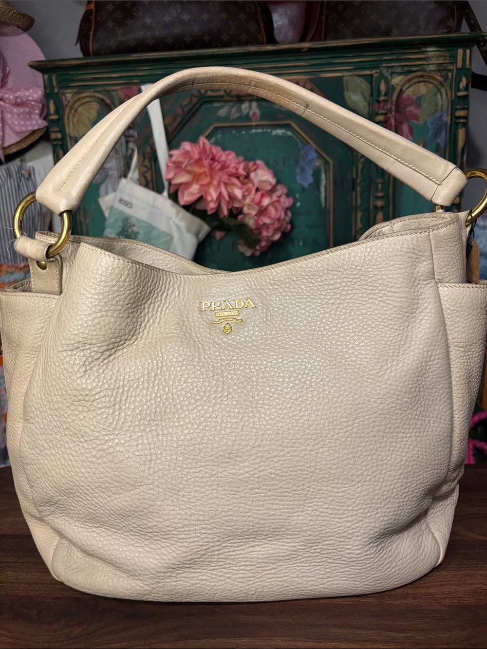 ✨Live Show Listing✨Prada Pebbled Leather Shoulder Bag with Gold Hardware - Picture 1 of 1